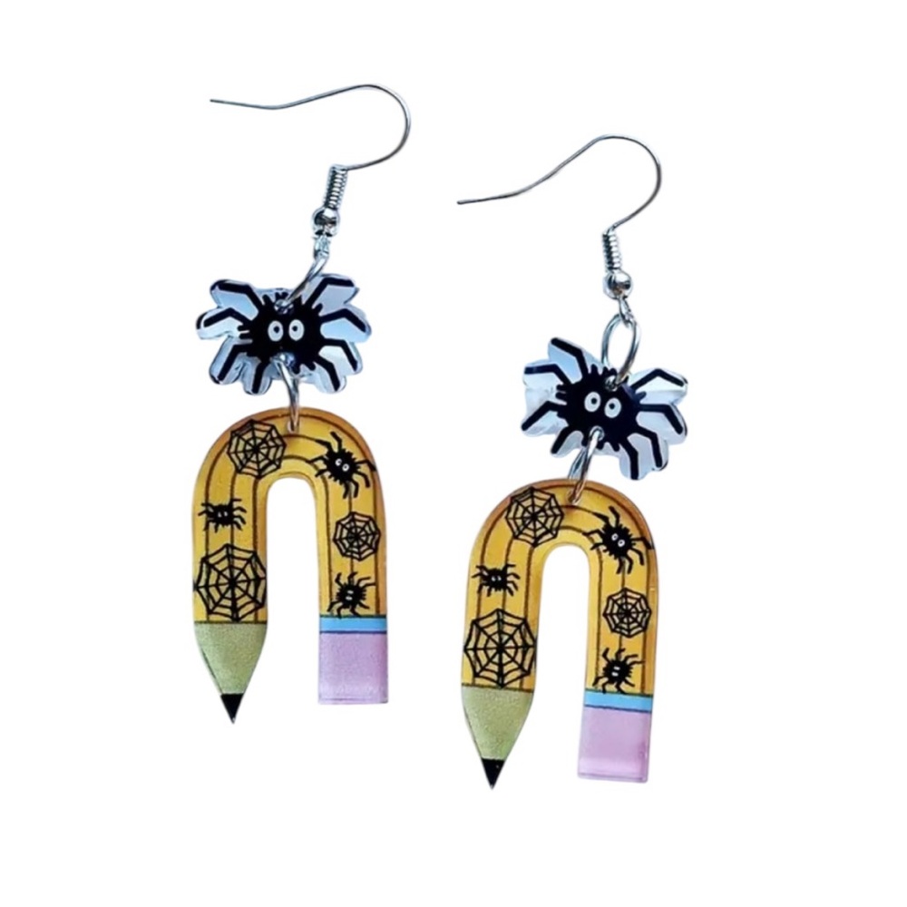 Spider U Shaped Pencil Halloween Dangle Earrings